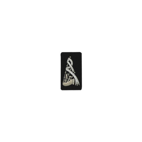 Bagpipe Badge Silver Bullion On Black