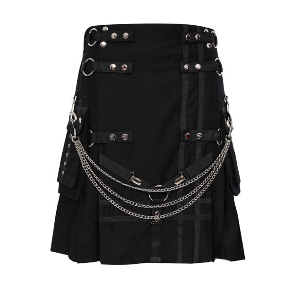 Black Deluxe Utility Fashion Kilt With Chain
