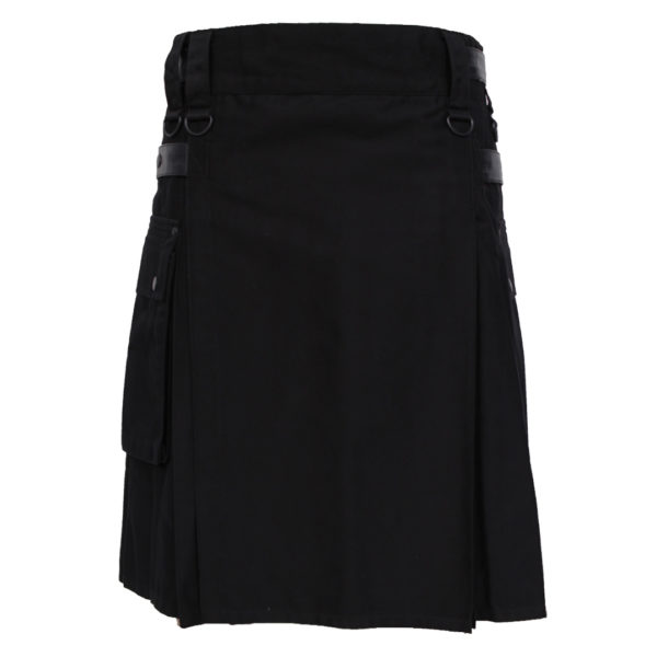 Utility Kilt Black With Leather Straps