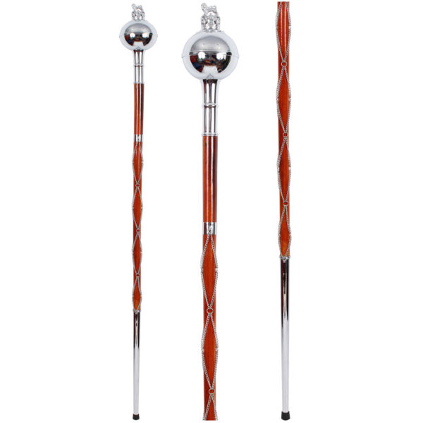 Drum Major Mace Plain Chrome Ball Head With Lion Crown Top