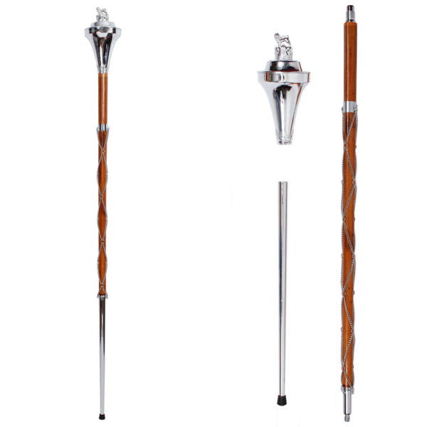 Drum Major Stave Chrome Flat Head, Lion & Crown Three Parts