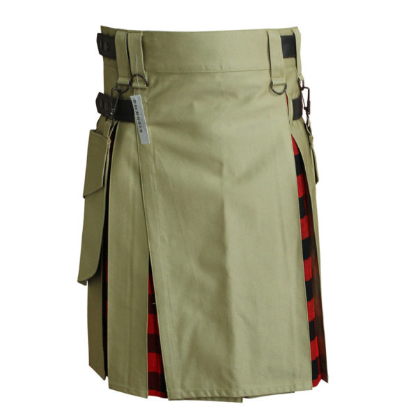 Hybrid Kilt Khaki With Tartan
