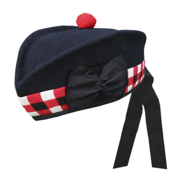Navy Glengarry Hat With White Red Black Dicing