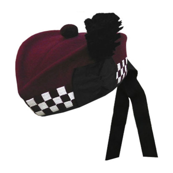 Maroon Glengarry Hat With White Maroon Dicing