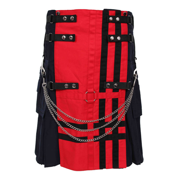 Red And Navy Deluxe Utility Kilt With Chain
