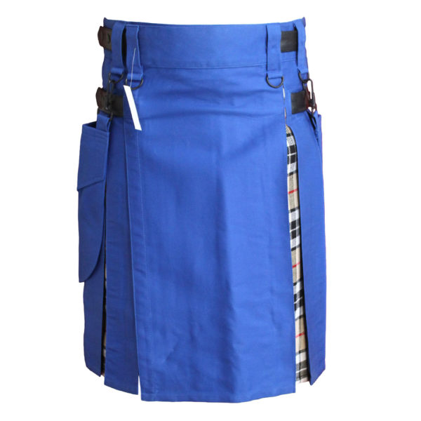 Hybrid Kilt Royal Blue With Tartan