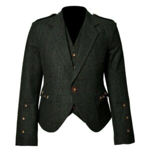 Trendy Scottish Tweed Argyle Kilt Jacket With Waistcoat/Vest