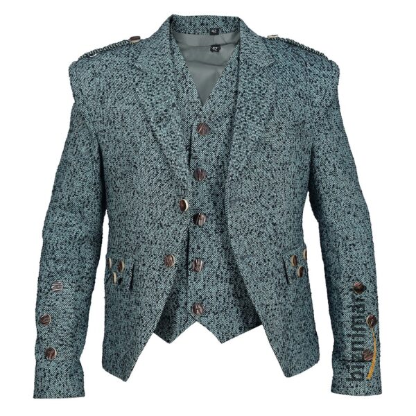 Pure Wool Black And Blue Argyll Jacket With Waistcoat/Vest