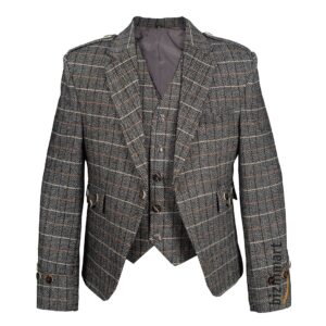 Tweed Wool Brown Argyll Jacket With Waistcoat/Vest