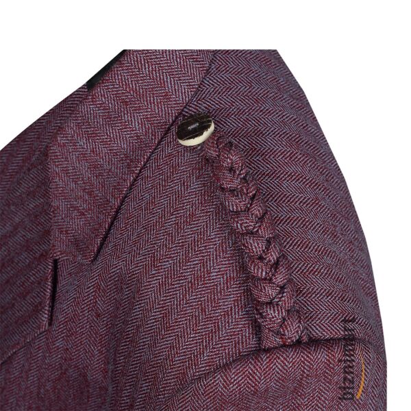 Maroon Pure Wool Tweed Argyll Jacket With Waistcoat/Vest