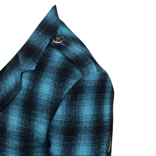 Blue And Black Pure Wool Argyll Jacket With Waistcoat/Vest